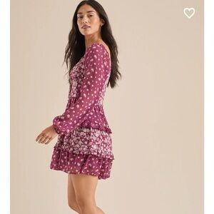 Arula Burgundy Floral Long Sleeve Dress